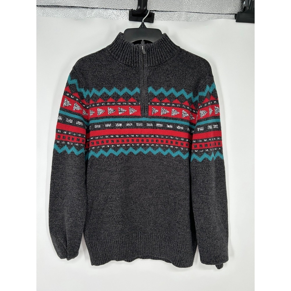 Urban Pipeline Sweater Aztec Geometric Print 1/4 Quarter Zip Grey‎ Mens Medium